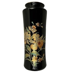 VINTAGE Tall Japanese floral stonewear vase